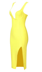 SPLIT MIDI DRESS IN YELLOW