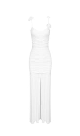 WHITE FLORAL SUSPENDER MAXI DRESS