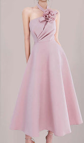 HALTER 3D FLOWER MIDI DRESS IN PINK