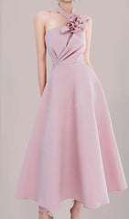 HALTER 3D FLOWER MIDI DRESS IN PINK