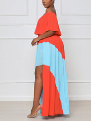 Off Shoulder Ruffle Pleated Dress