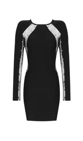 LACE PATCHWORK SEXY DRESS IN BLACK