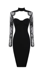 BLACK LACE STITCHED CHEST HOLLOW DRESS