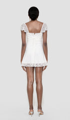 WHITE SATIN LACE MINI DRESS