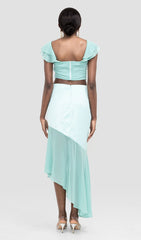 OFF SHOULDER FISH BONE TWO PIECE SUIT