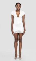 BODYCON V NECK MINI DRESS IN WHITE