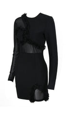 MESH FABRIC STITCHED MINI DRESS IN BLACK