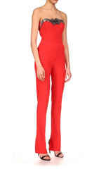 SEQUIN BANDAGE JUMPSUIT IN RED