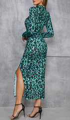 LEOPARD PRINT HOLLOW OUT MIDI DRESS IN CAMOUFLAGE