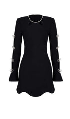 RHINESTONE BOW-EMBELLISHED MINI DRESS IN BLACK