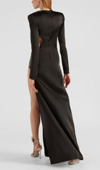 LONG SLEEVE CRYSTAL MAXI DRESS BLACK