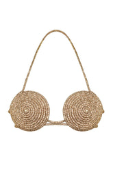 RHINESTONE EMBELLISHED SILK BRA TOP IN GOLD