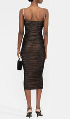 BOW MESH STRAPPY MIDI DRESS IN BLACK