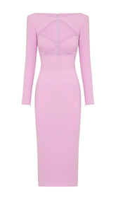 CUT OUT LONG SLEEVE MIDI DRESS IN PINK