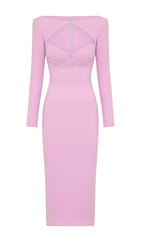 CUT OUT LONG SLEEVE MIDI DRESS IN PINK