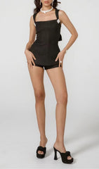 BOW-EMBELLISHED RHINESTONE MINI DRESS IN BLACK