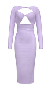 LONG SLEEVES CUT OUT MIDI DRESS IN PURPLE