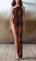 LEOPARD HIGH SPLIT MAXI DRESS
