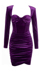 LONG SLEEVES RUCHED MINI DRESS IN PURPLE