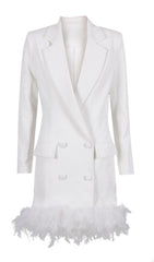 WHITE FEATHER LONG SLEEVE BLAZER MINI DRESS