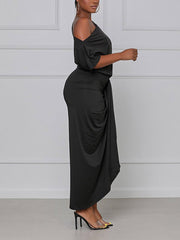 One-shoulder Pleated Dress