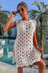 LuckyBop White Hollow-Out Sweet Side Slit Beachwear