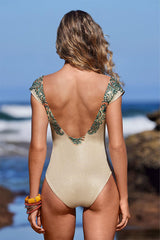 Paisley Print Plunging Rocking Backless One Piece Swimwear