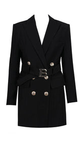 BELTED DOUBLE-BREASTED BLACK SUIT