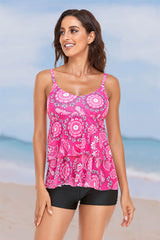 Paisley Print Retro Tiered Ruffle Tankini & Shorts