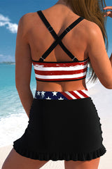 National Flag Print Festive V Neck Twisted Three Pieces