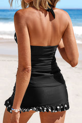 Polka Dot Elegant Halter Collar Surplice RufflesTankini
