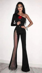 BLACK ONE-SIDE SLEEVED JUMPSUIT