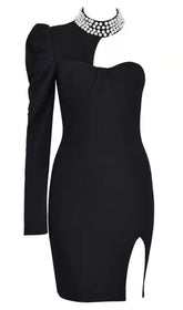 BLACK PEARL ONE SHOULDER MINI BANDAGE DRESS
