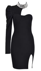 BLACK PEARL ONE SHOULDER MINI BANDAGE DRESS