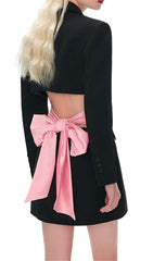 BOW-EMBELLISHED CUTOUT JACKET DRESS IN BLACK