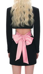 BOW-EMBELLISHED CUTOUT JACKET DRESS IN BLACK