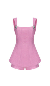 BOW-EMBELLISHED RHINESTONE MINI DRESS IN PINK
