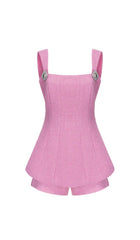 BOW-EMBELLISHED RHINESTONE MINI DRESS IN PINK