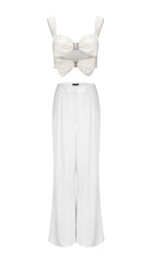 BOW-EMBELLISHED TWO-PIECE SUIT IN WHITE