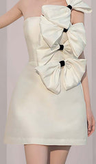 BOWS-EMBELLISHED SLEEVELESS MIDI DRESS IN WHITE