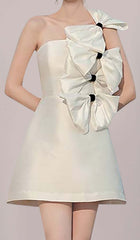 BOWS-EMBELLISHED SLEEVELESS MIDI DRESS IN WHITE