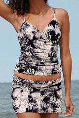 Palm Leaf Pretty Front Wrap Tankini Skirt Set