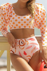 Polka Dot Dramatic Puff Sleeve Bikini