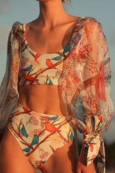 Polka Dot Dramatic Puff Sleeve Bikini