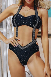 Rhinestone Unusual Backless One Piece Swimwear