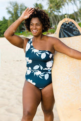 Natural Print Smart Backless One Shoulder One Piece Swimwear
