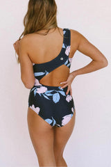 Natural Print Smart Backless One Shoulder One Piece Swimwear