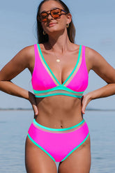 Patchwork Sporty V Neck Bikini