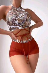 Paisley Print Retro Strappy Bikini
