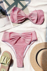 Shimmery Big Bowknot High Waist Bikini